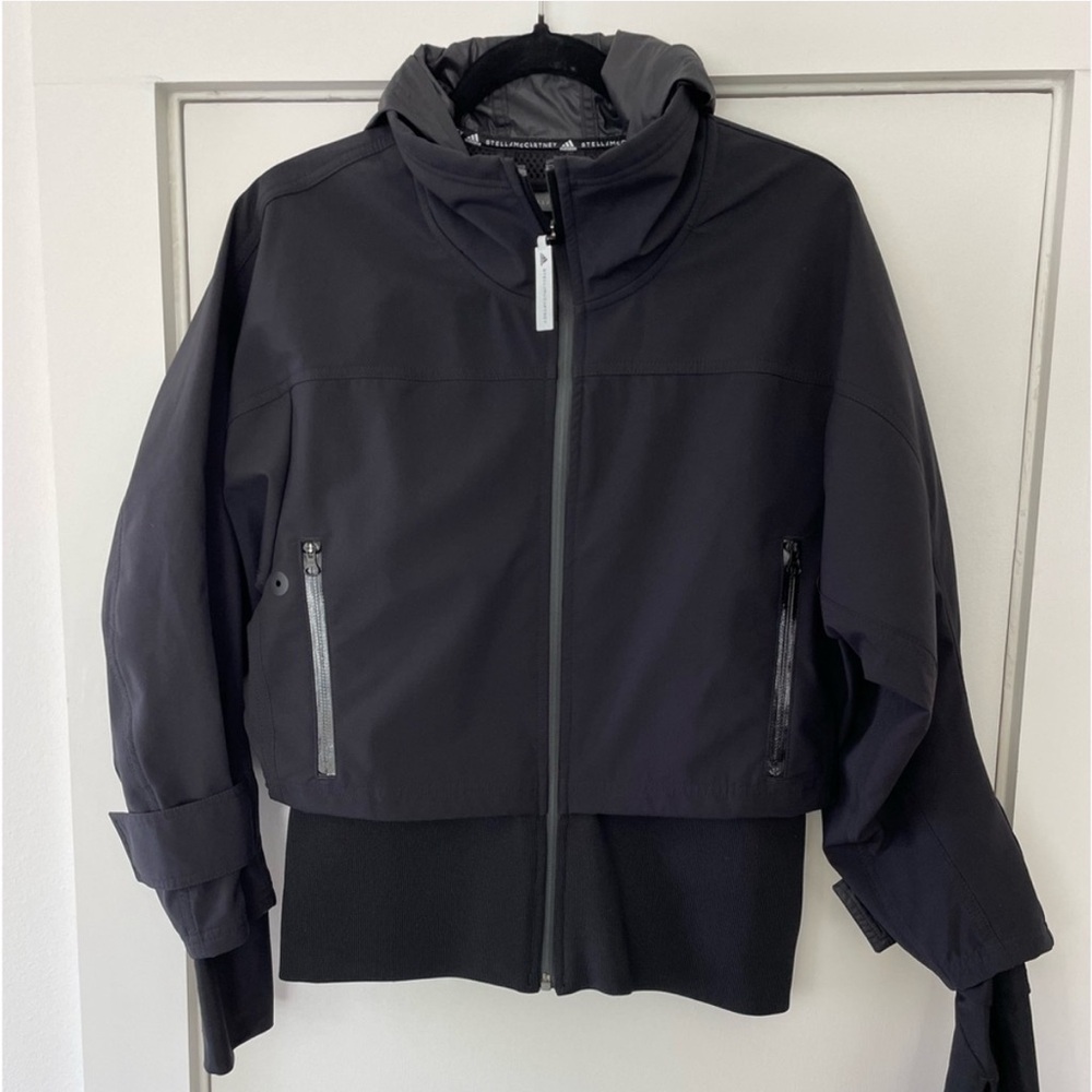 Stella McCartney x Adidas Bomber Jacket, Black, Small with Zipper Pockets.